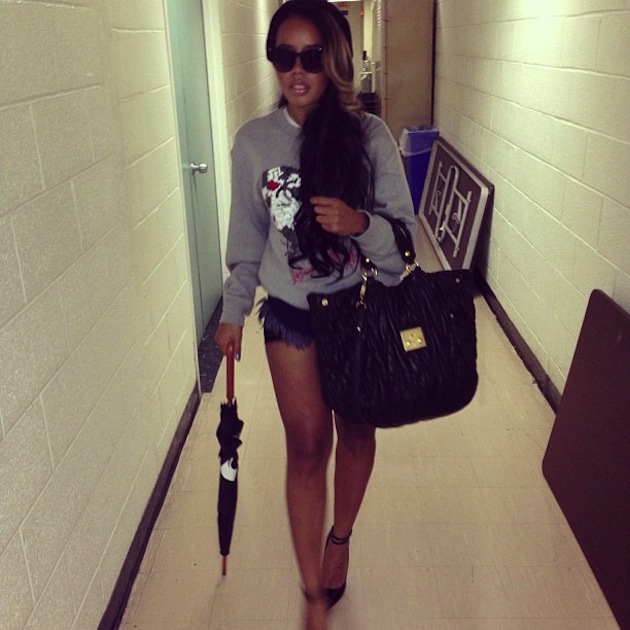 steal-her-fab-Angela-Simmons-Instagram-Denim-Cutoff-Shorts-+-Black-Ankle-Strap-Pumps-Grey-Graphic-Sweatshirt-therealmissdrea-dai