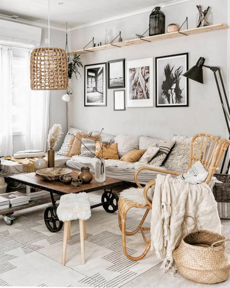 scandi boho inspiracja salon